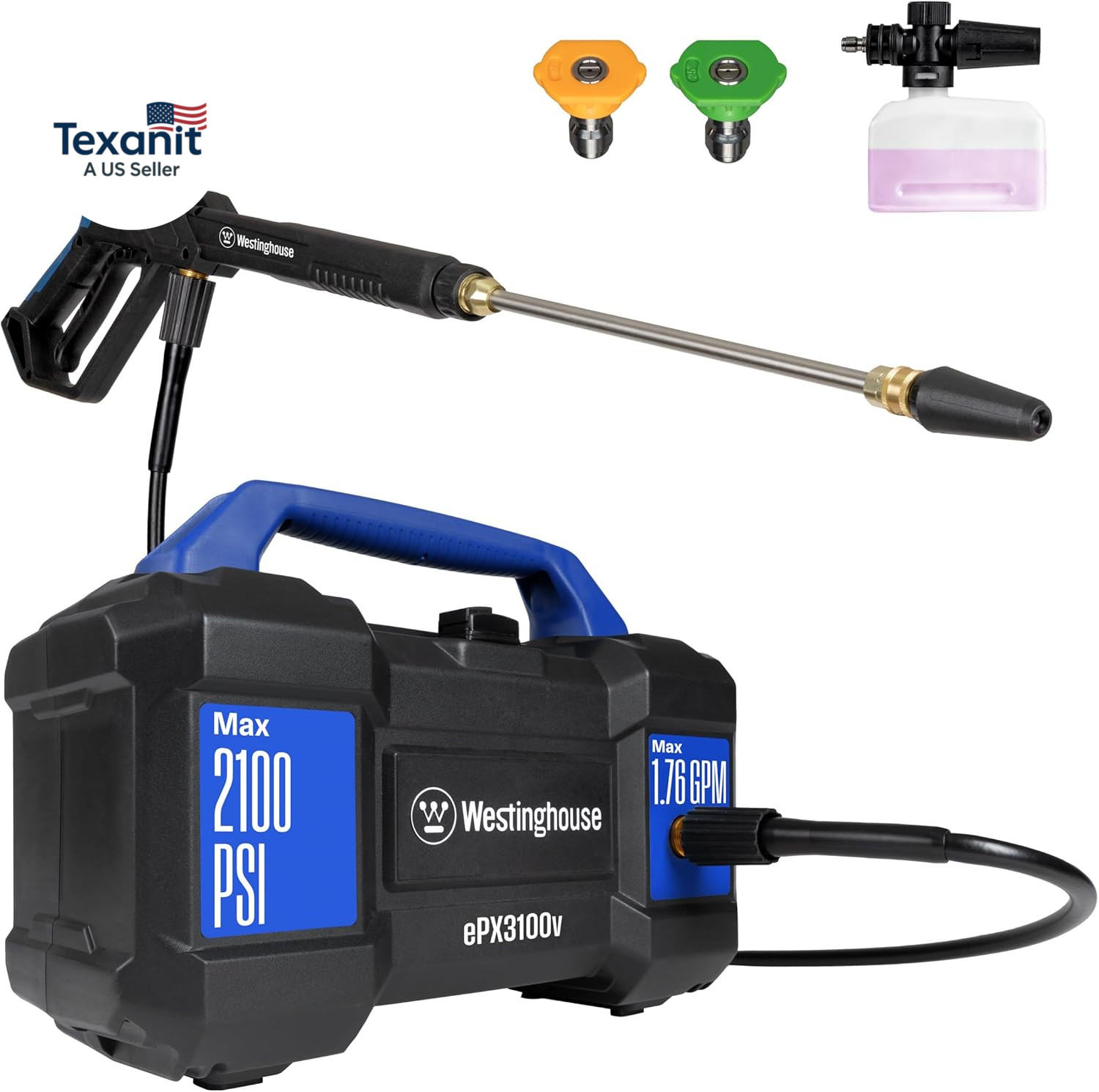 Epx3100V Electric Pressure Washer, 2100 Max PSI 1.76 Max GPM, Built-In Carry Han