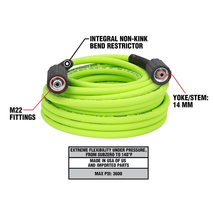 Flexzilla Pressure Washer Hose 1/4 in x 50 ft 3600 PSI Cold Water No Kinking!