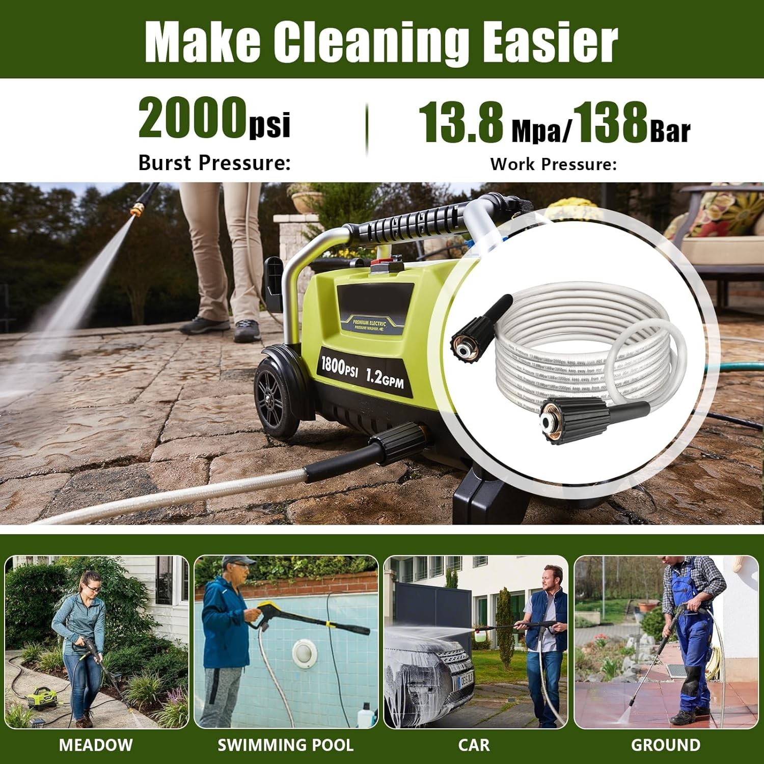Pressure Washer Hose for Ryobi Power Replacement White