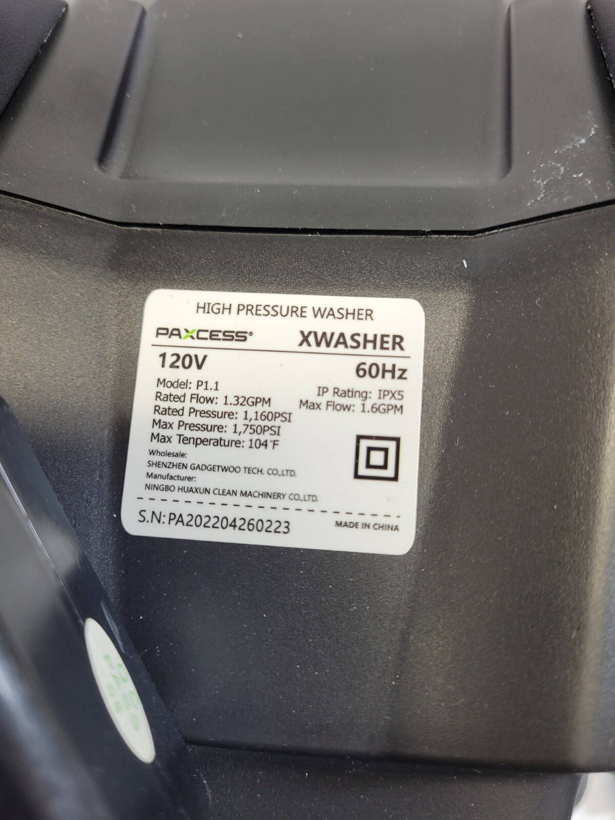 Portable Pressure Washer 1750 PSI 1.6GPM Lightweight Electric