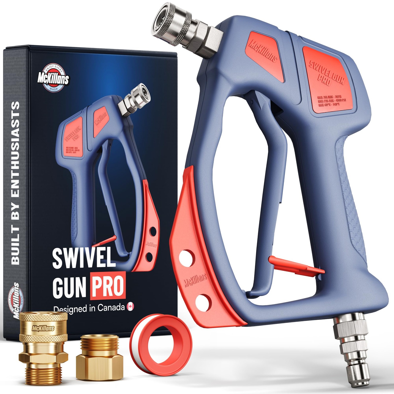 Swivel High Pressure Washer Gun with 3/8″ Plug & 1/4″ Quick Connector