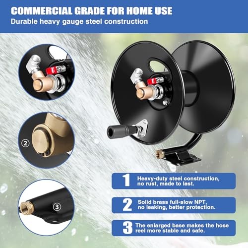 Heavy Duty Hose Reel 50ft Wall Mount Hand Crank