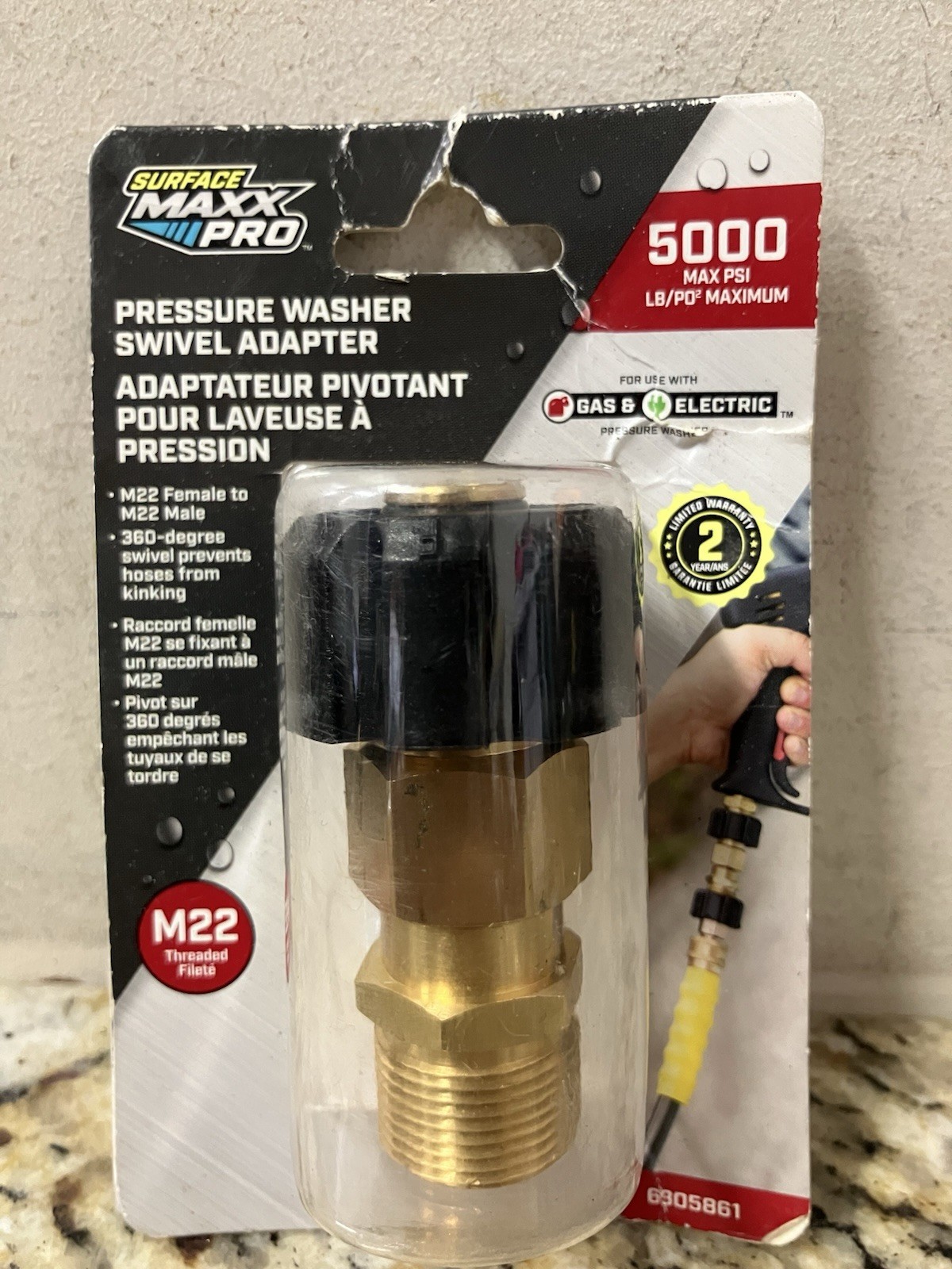 Surface Maxx Pro Pressure Washer Swivel Adapter 5000 Max Psi M22 Threaded