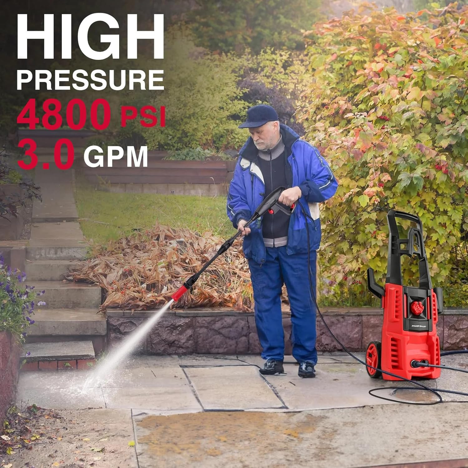 Upgraded Electric Pressure Washer, 1850 PSI Max,3.0 GPM, 5″ Wheels, 18M Cord/Hos
