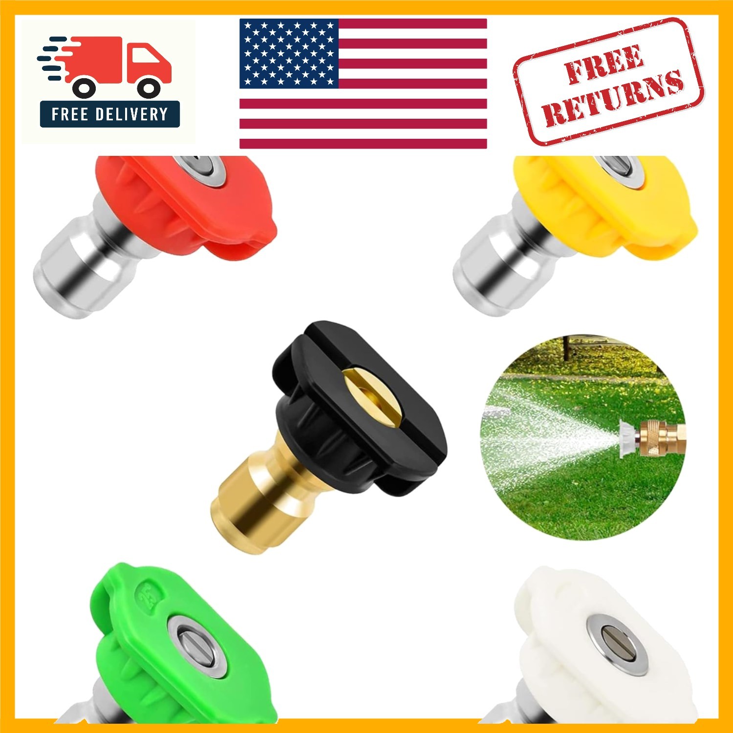 5 Pack Pressure Washer Spray Nozzles – Fast Connect, 0-65 Degree Angles