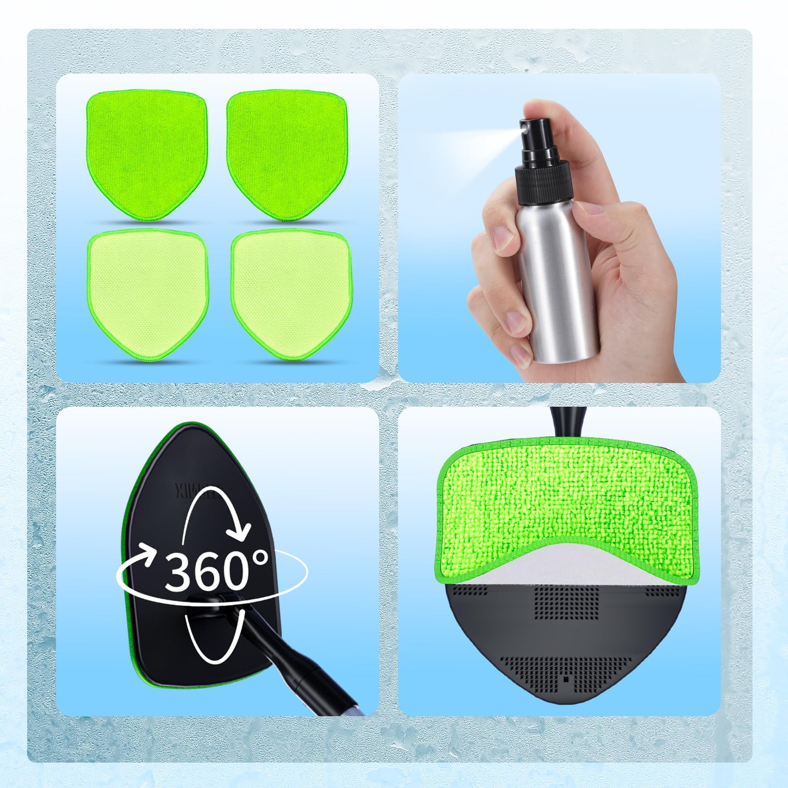 XINDELL Windshield Cleaner Tool, Car Window Cleaning Kit with 4 Reusable Micr…