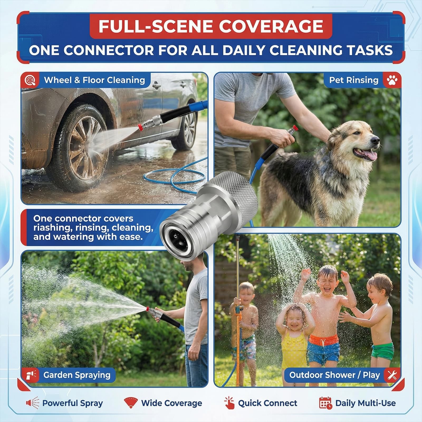 Garden Hose to Mini Power Washer Adapter-3/4 GHT to 1/4″, Stainless Steel Gar…
