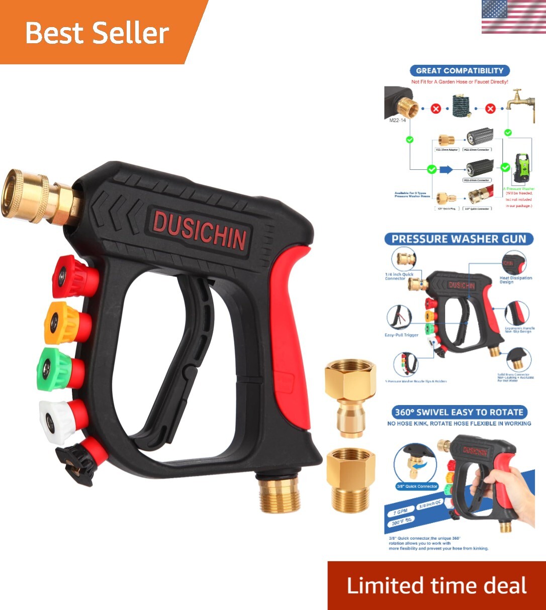 Heavy-Duty Pressure Washer Wand with Nozzle Tips & Ergonomic Design for Car Wash