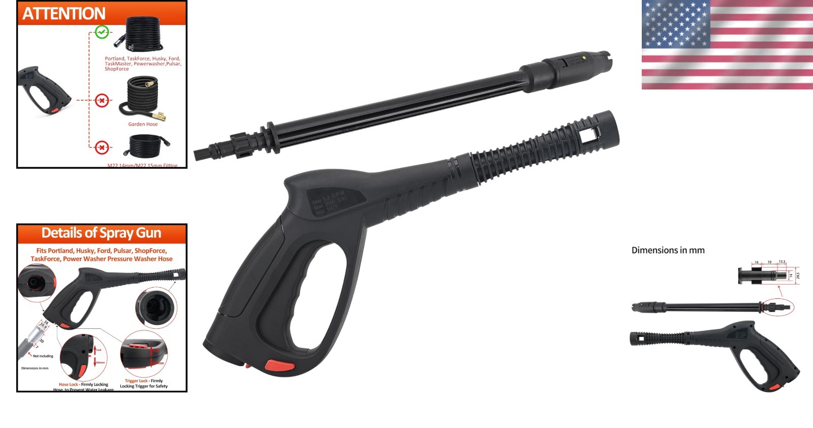 Replacement Pressure Washer Gun & Wand – High Performance 2000 PSI Spray Nozzle