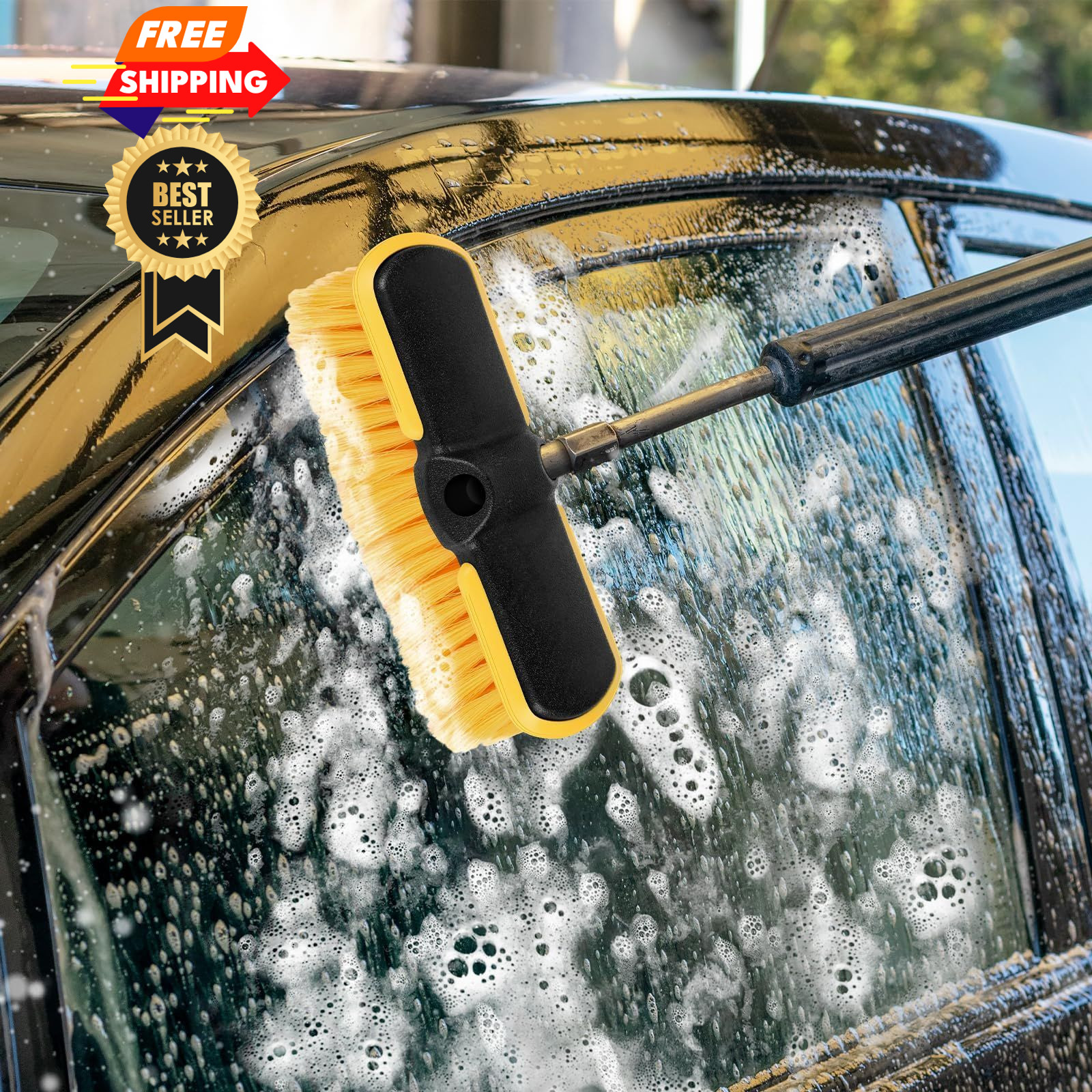 10 Inch Car Wash Brush Head, Scrub Attachment 10 inches, Black+yellow