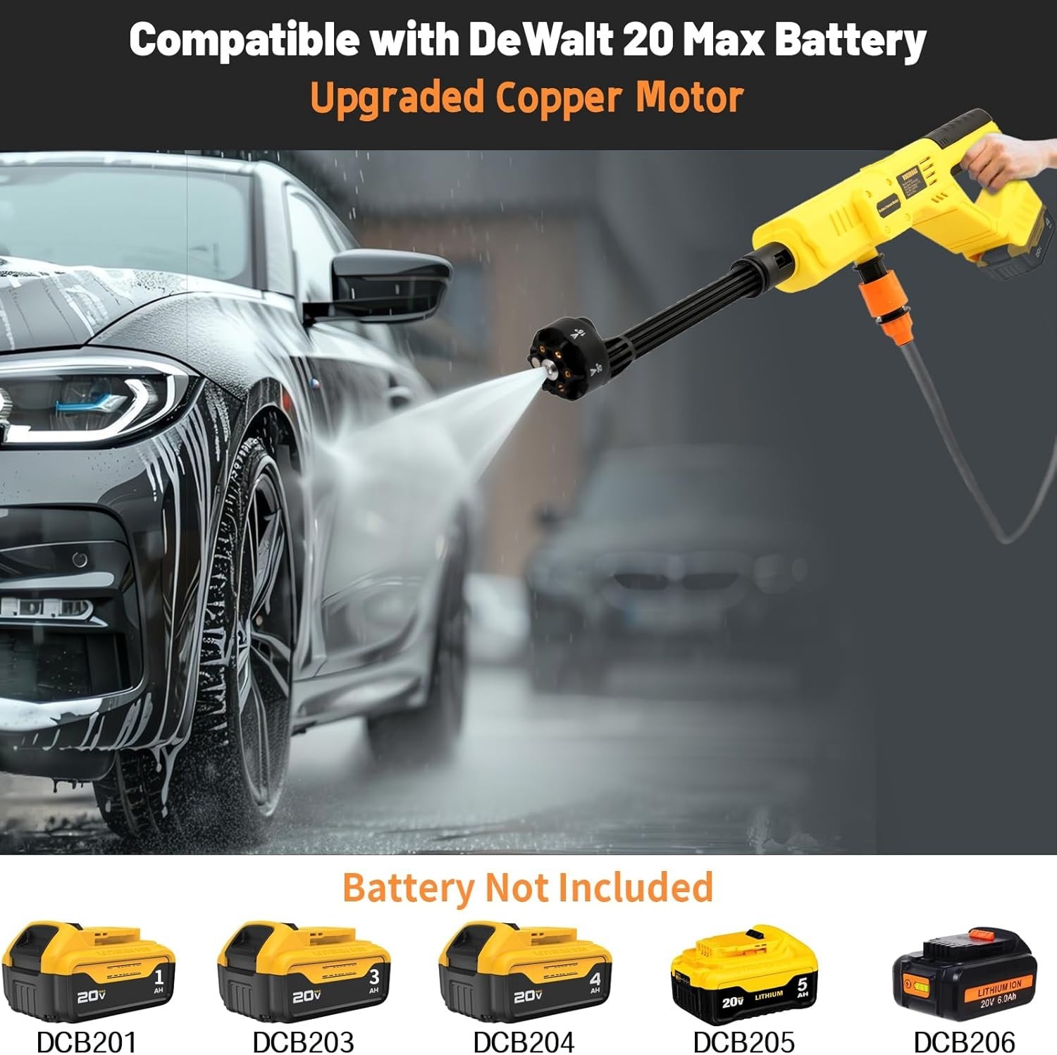 Cordless Pressure Washer Compatible with Dewalt 20V Battery 800 PSI Portable Han
