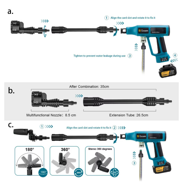 Gisam 250Bar Brushless Electric High Pressure Washer Gun 4Gear