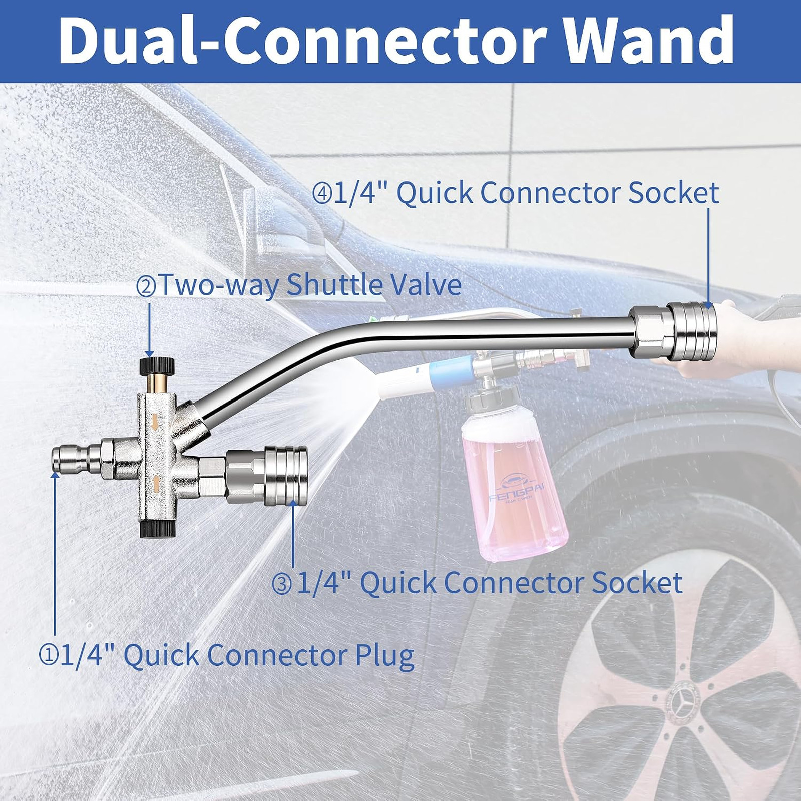 Foam Cannon for Pressure Washer with Dual Connector Accessory, Dual Lance Soap