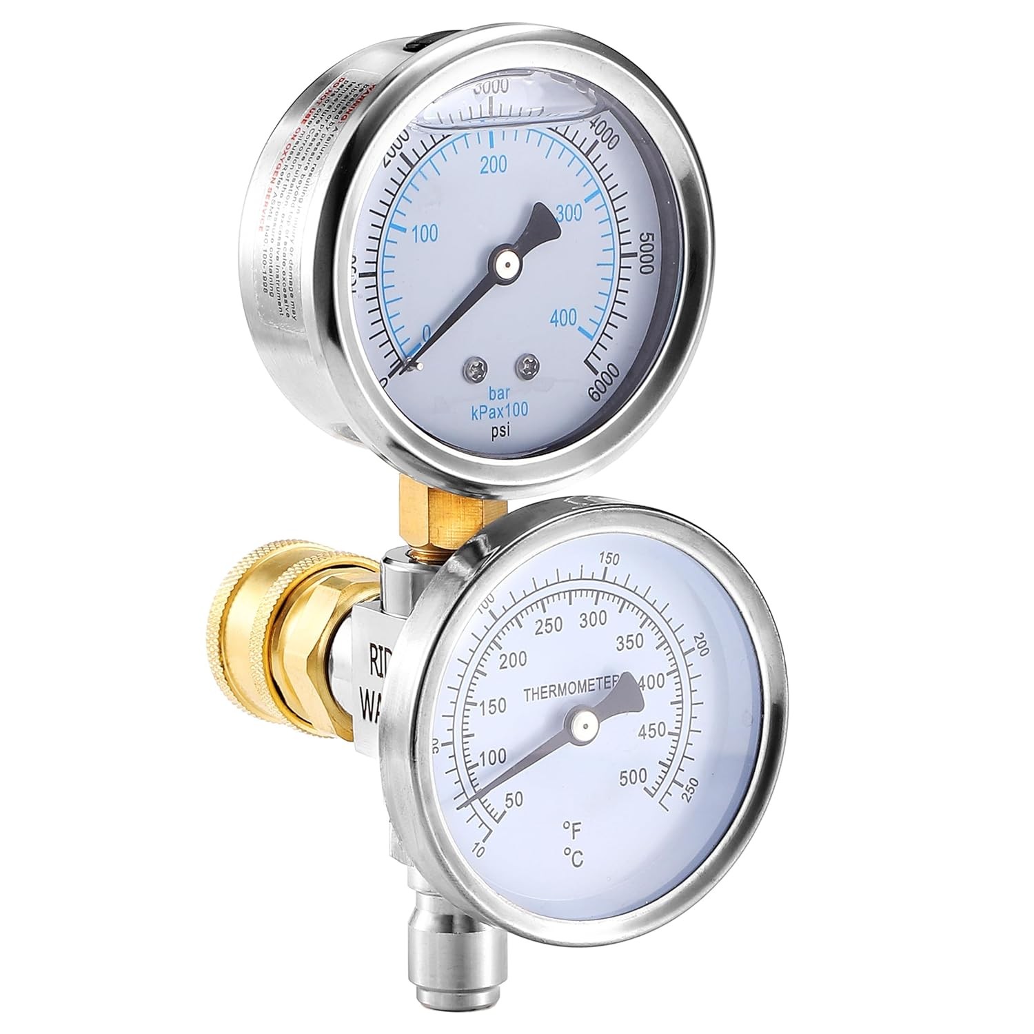 Pressure Washer Gauge with 3/8 Inch Quick Connect Socket and Plug, 6000 PSI