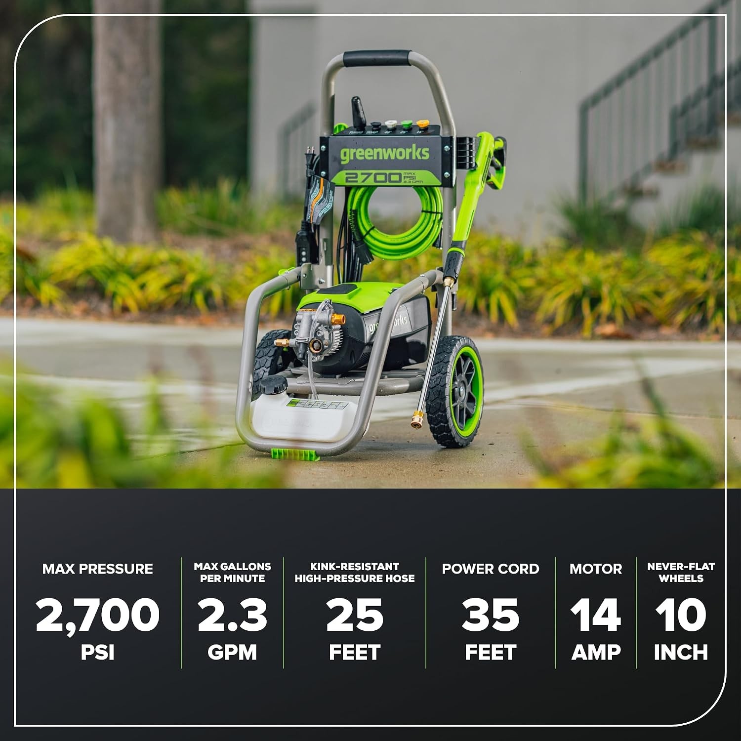 Greenworks 2700 PSI (2.3 GPM Max) Brushless Electric Pressure Washer