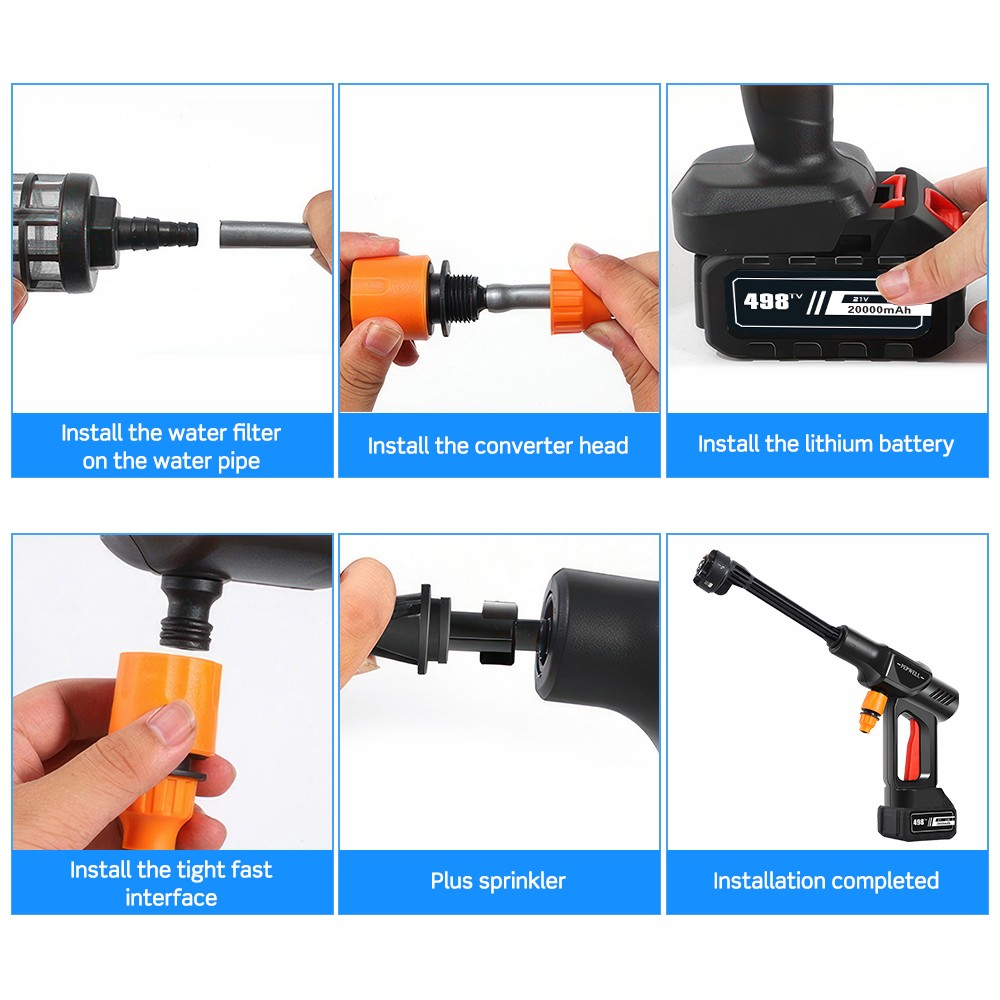 6in1 Cordless Car Pressure Washer 60Bar High Power Water Wash Cleaner & Battery