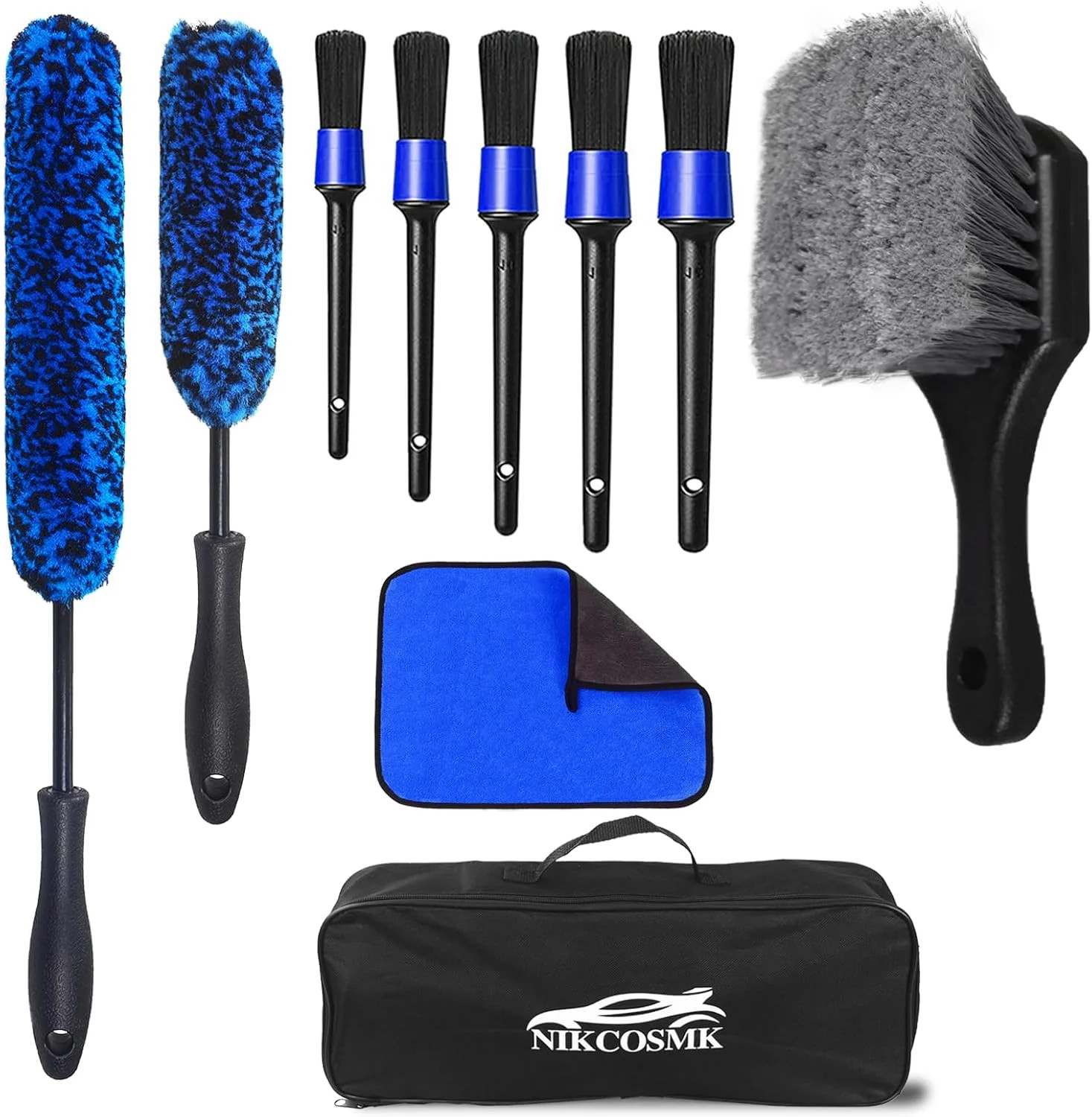 NIKCOSMK 10Pcs Wheel Brush Kit for Cleaning Wheel and Tire, Wheel and Rim Brush,