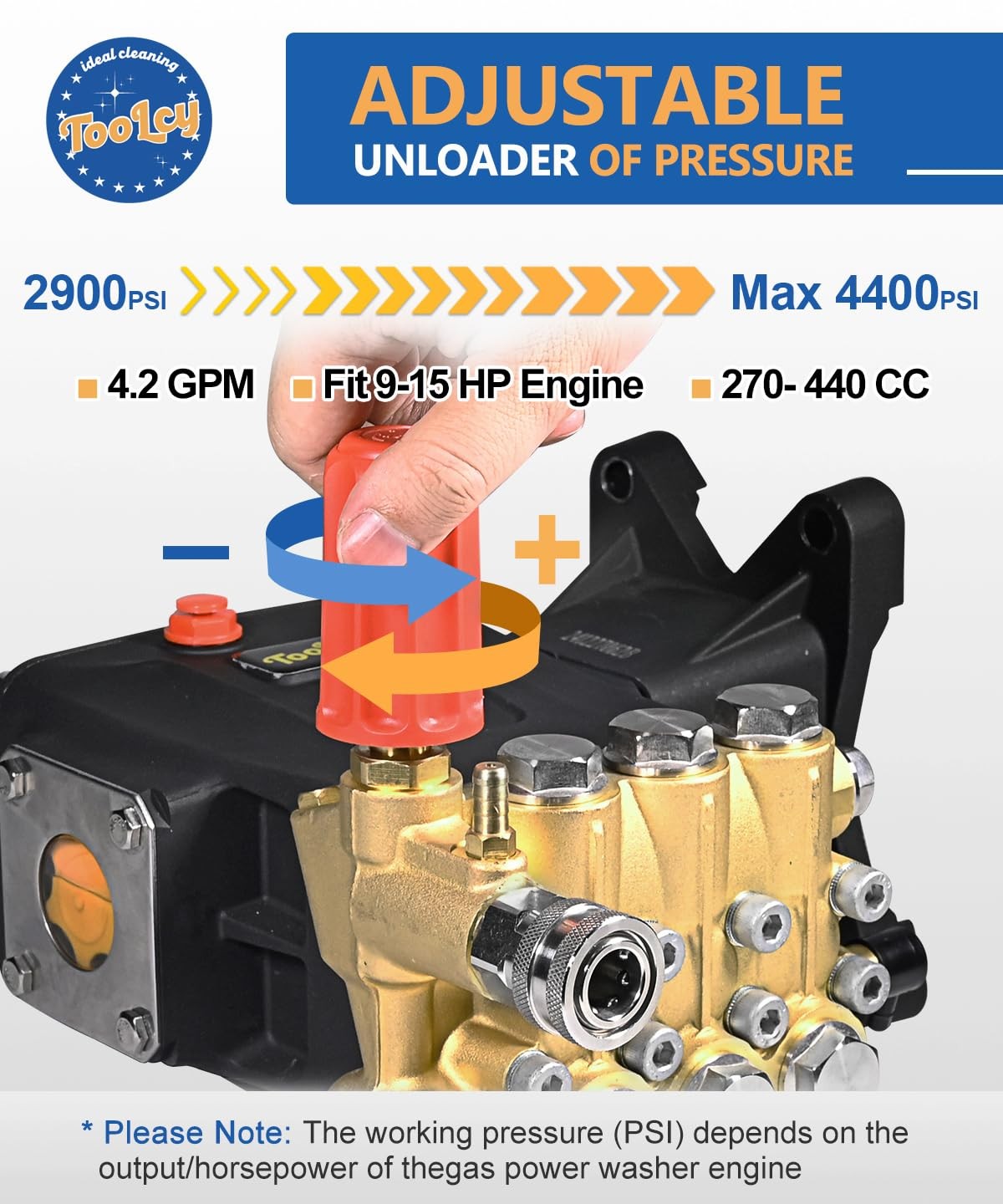 Pressure Washer Pump 4400 PSI 4.2 GPM 1″ Shaft Horizontal Gas Power