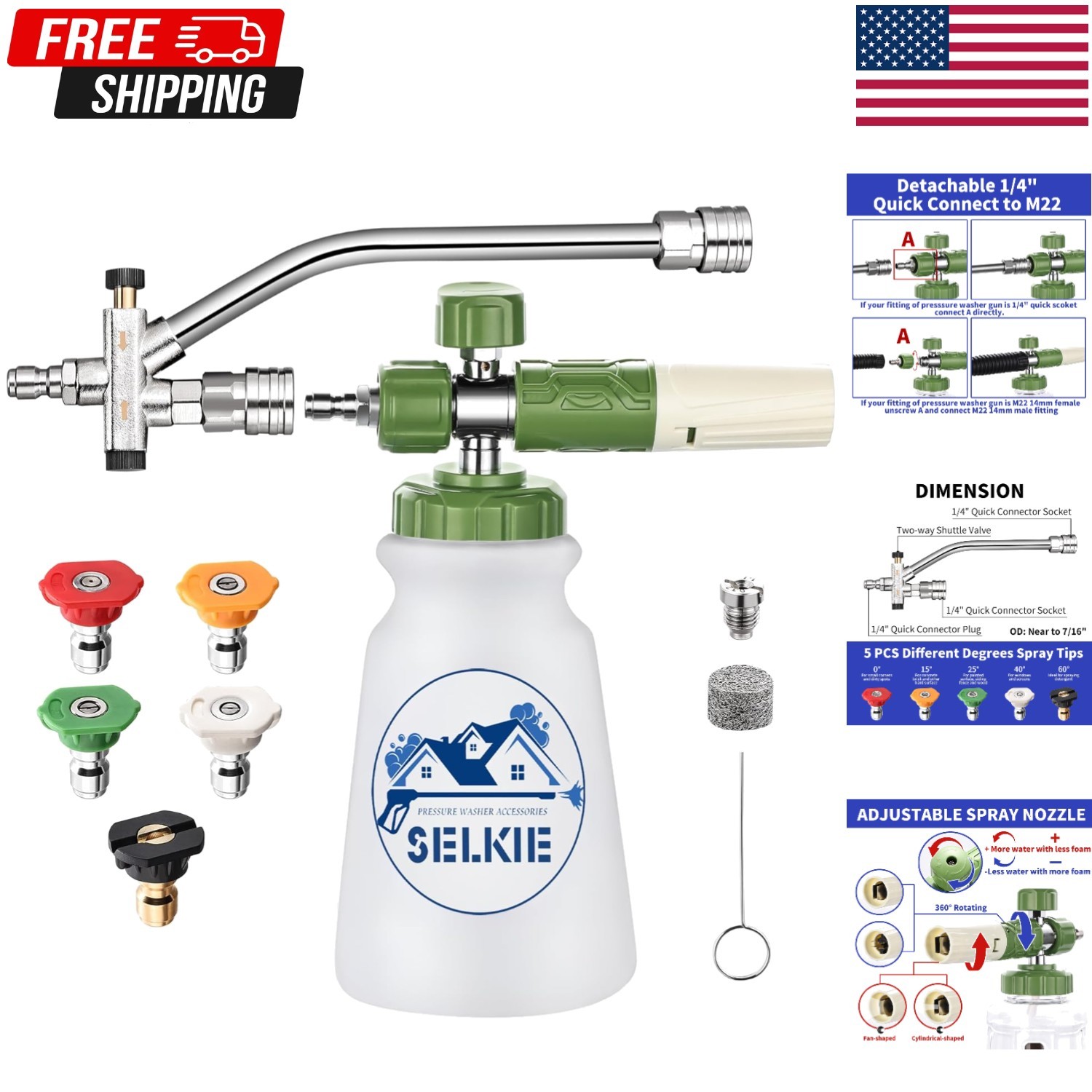 Foam Cannon with Dual Tip Attachment, Adjustable Pressure Washer Foam Blaster
