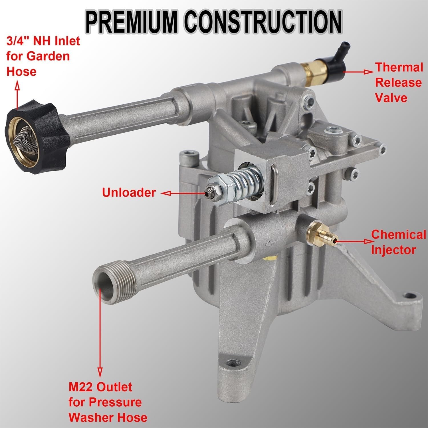NEW Pressure Washer Pump 7/8″ Shaft Vertical Plunger 3400 PSI 2.5 GPM Front Inle