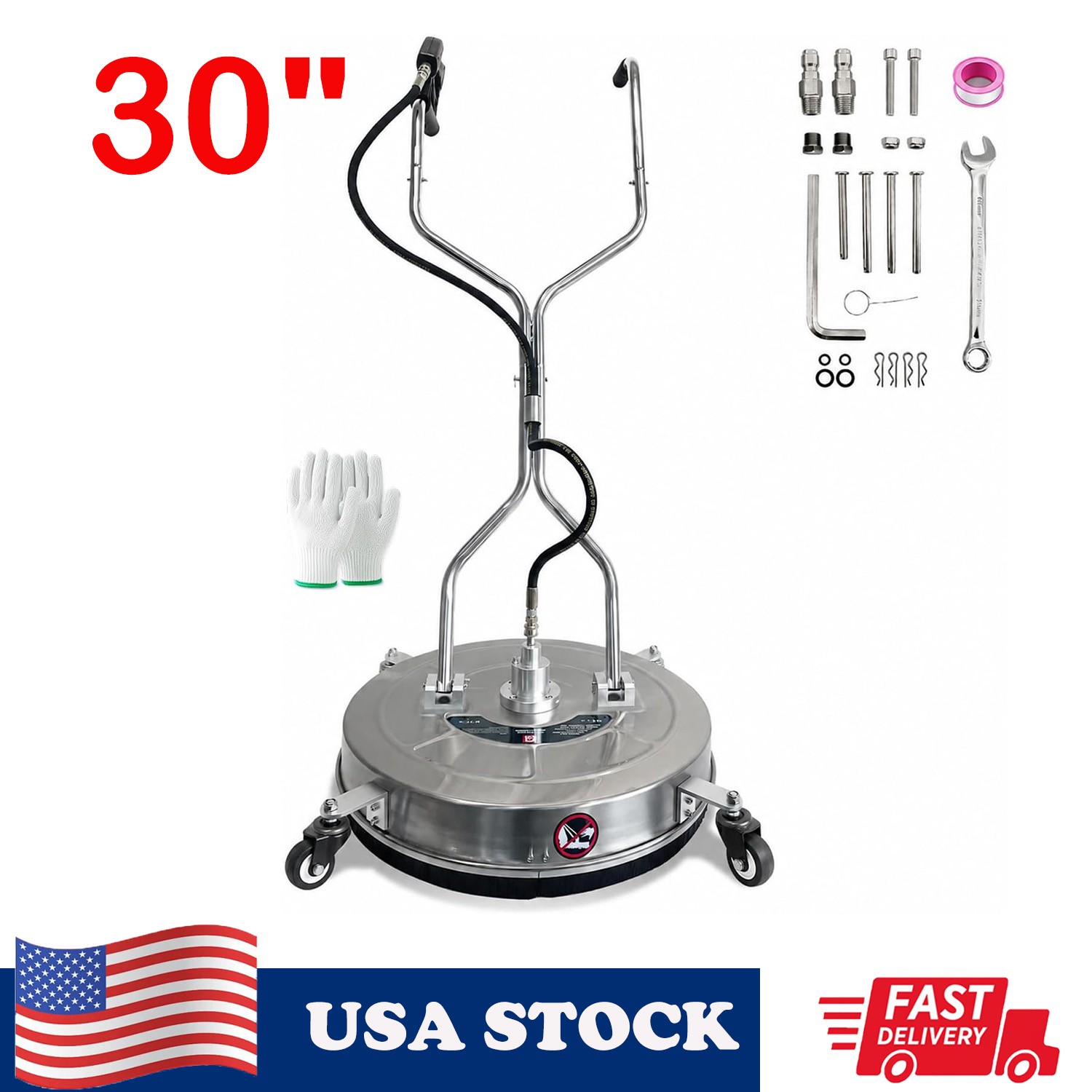 30″ Pressure Washer Surface Cleaner Stainless Steel Dual Handle 5200PSI Washer