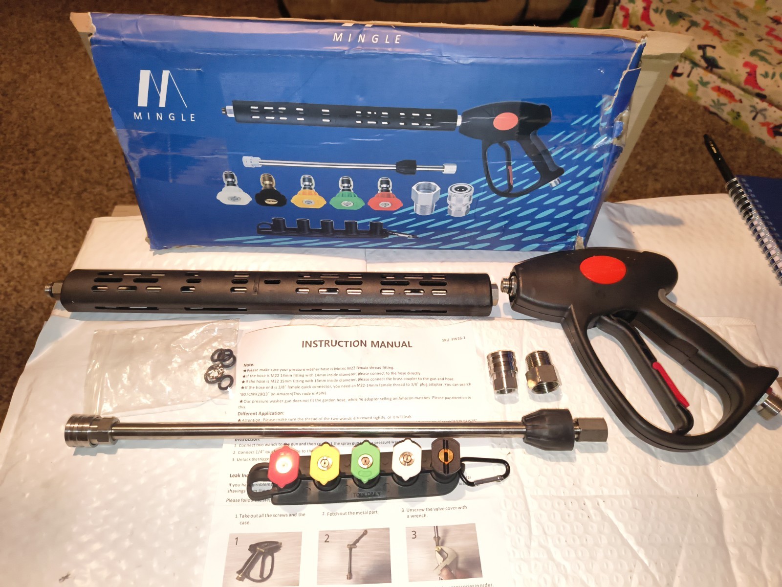 Pressure Washer Gun 40″ Wand M22 14mm/15mm 4000 PSI 5 Nozzle Tips Kit