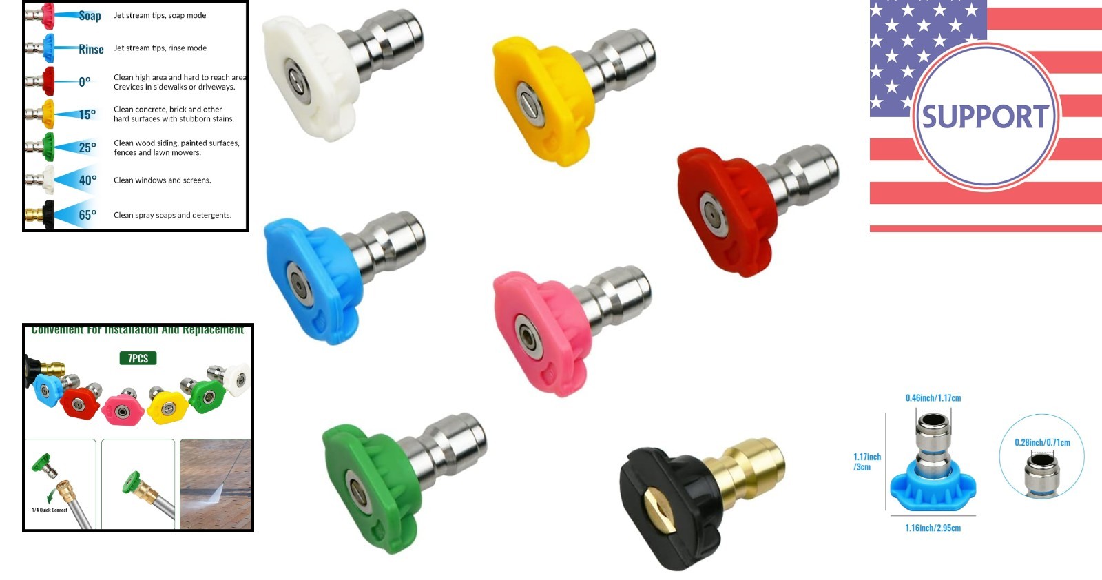 Color-Coded 7 Nozzle Pressure Washer Tips Set – Durable Stainless Steel Design