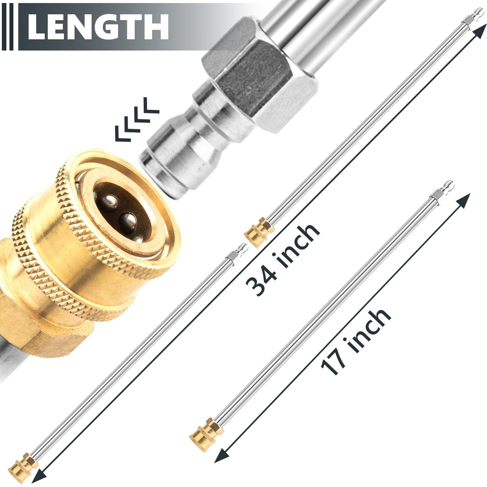 Pressure Washer Extension Wand, 2 Pack 17 Inch Stainless Steel Heavy Duty Wands