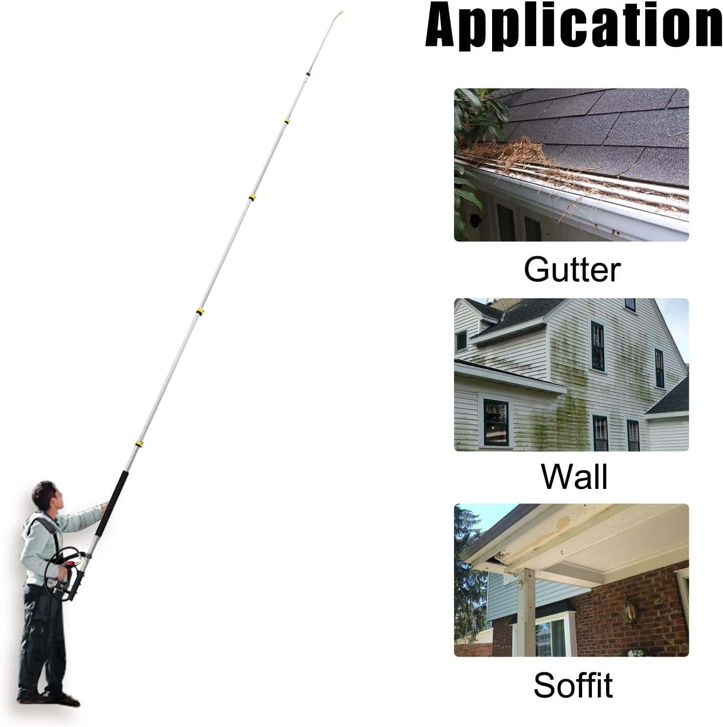 Versatile Telescoping Wand for Pressure Washers 24 Feet with Gutter Cleaner