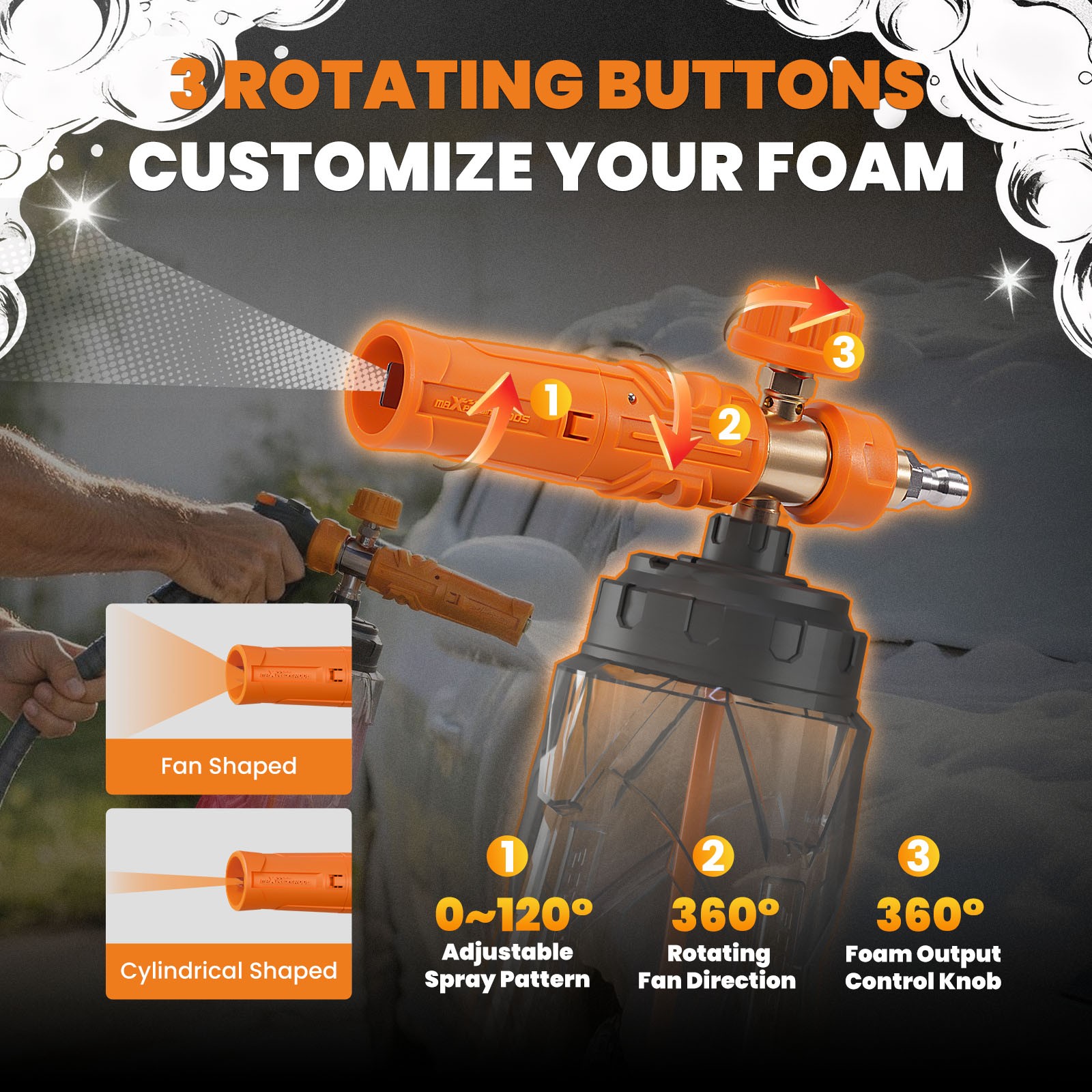 1L Pressure Washer Foam Cannon Thick Snow Clear Foam Cannon Adjustable Nozzle
