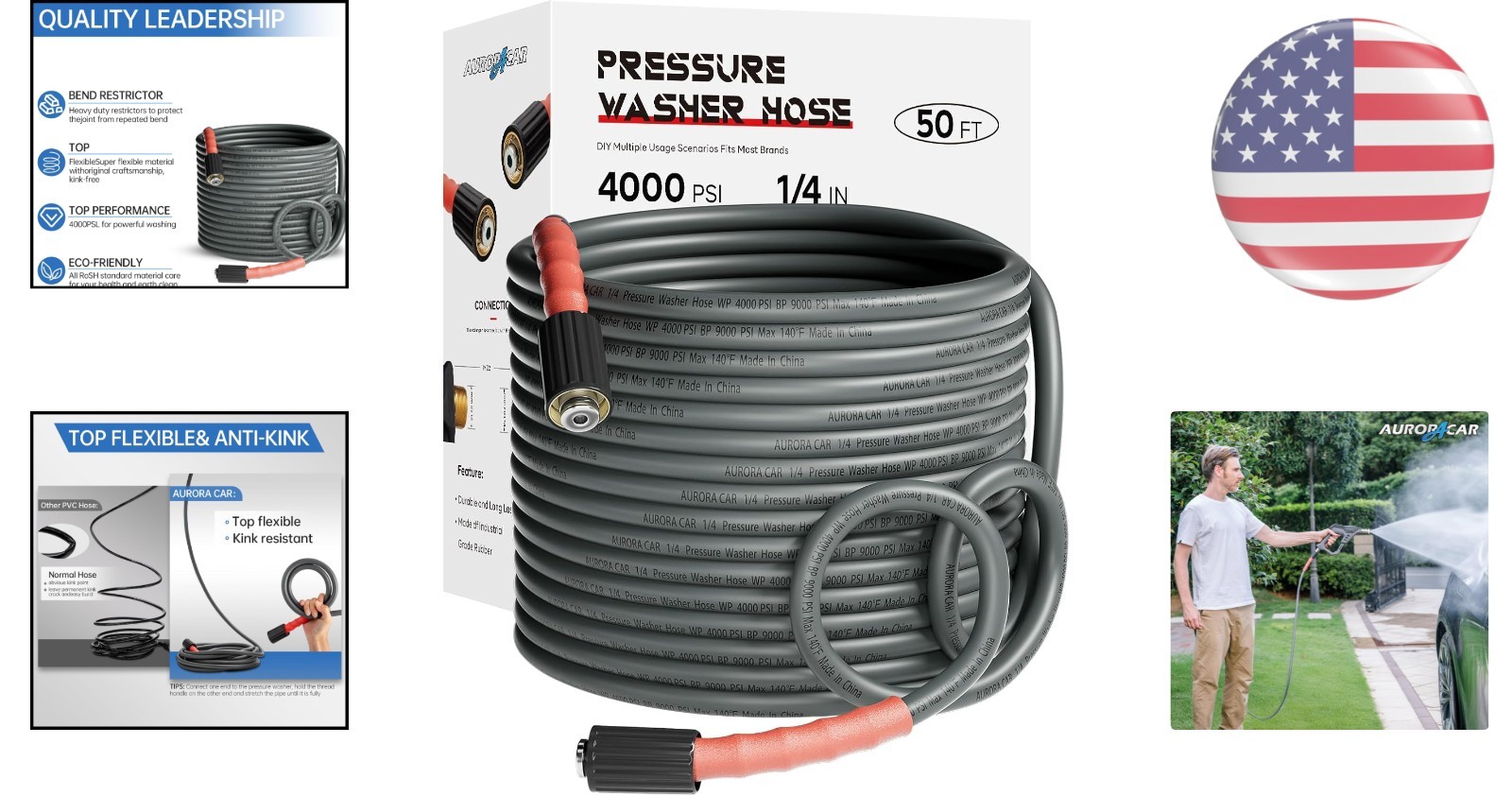 Versatile 50FT Kink Resistant Hose for Pressure Washers – 4000 PSI, Easy Storage