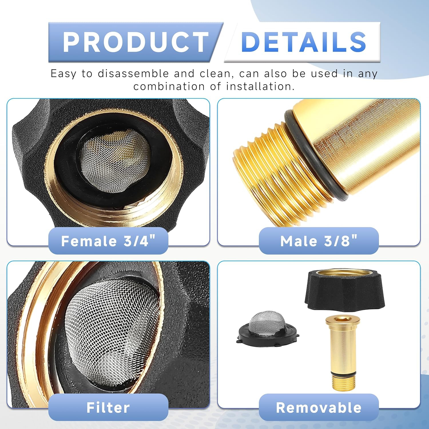 Pressure Washer Pump Parts Water Inlet Fitting, 3/4″ Female to 3/8″ Male Pressur