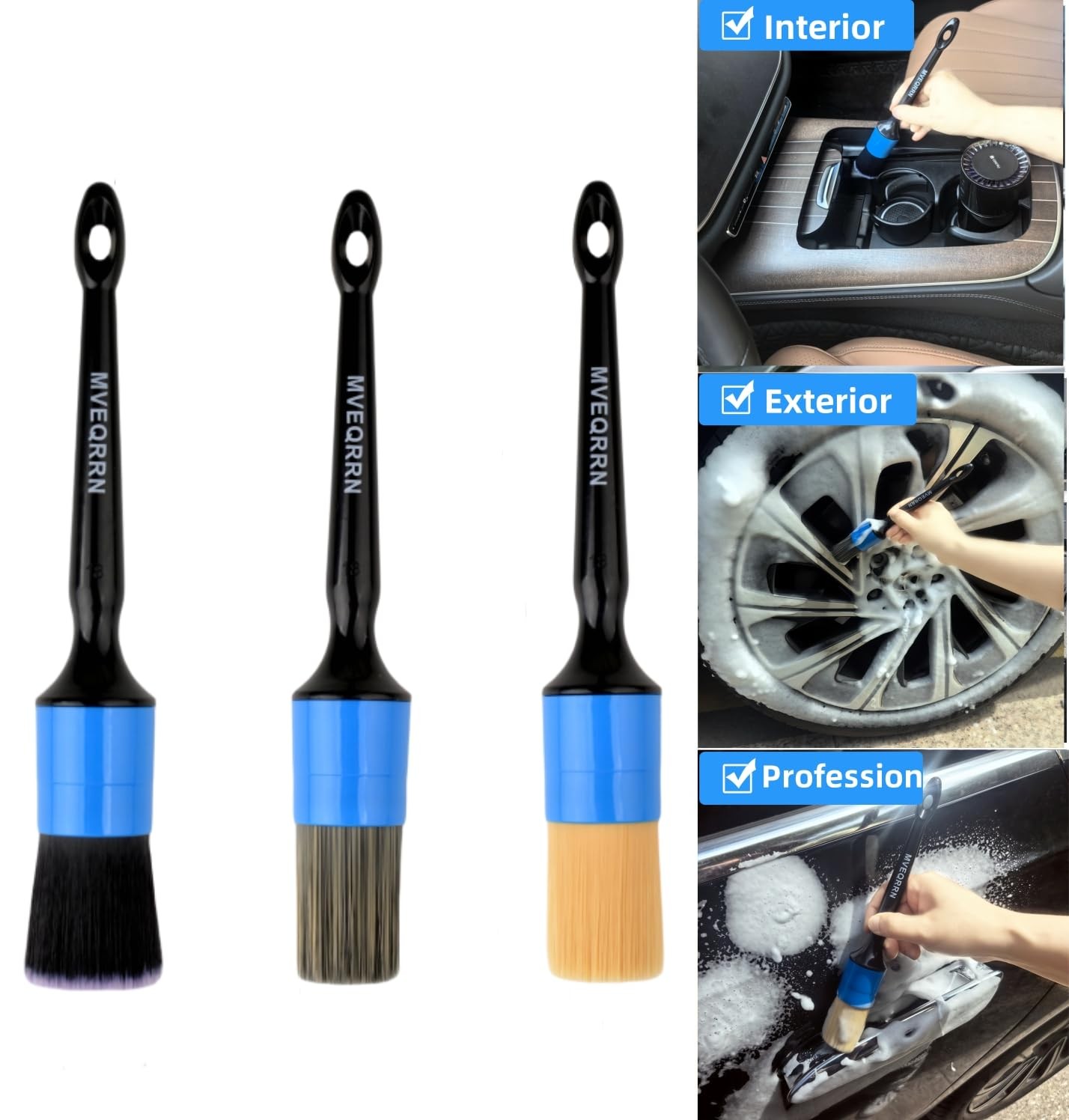 MVEQRRN 3pcs Car Detailing Brush Set-1pcs Boars blue car detailing brush