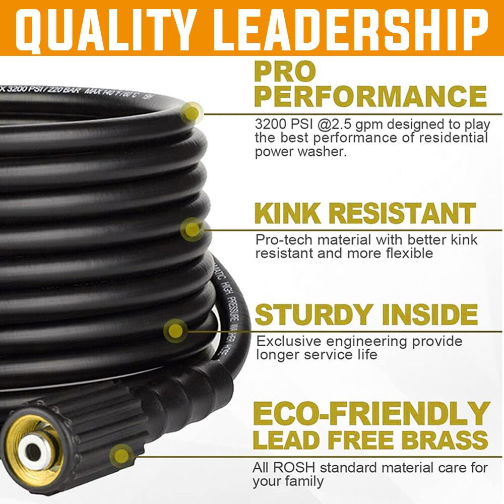 YAMATIC Pressure Washer Hose 1/4″ Kink Free M22-14mm to 3/8″ Quick Connect