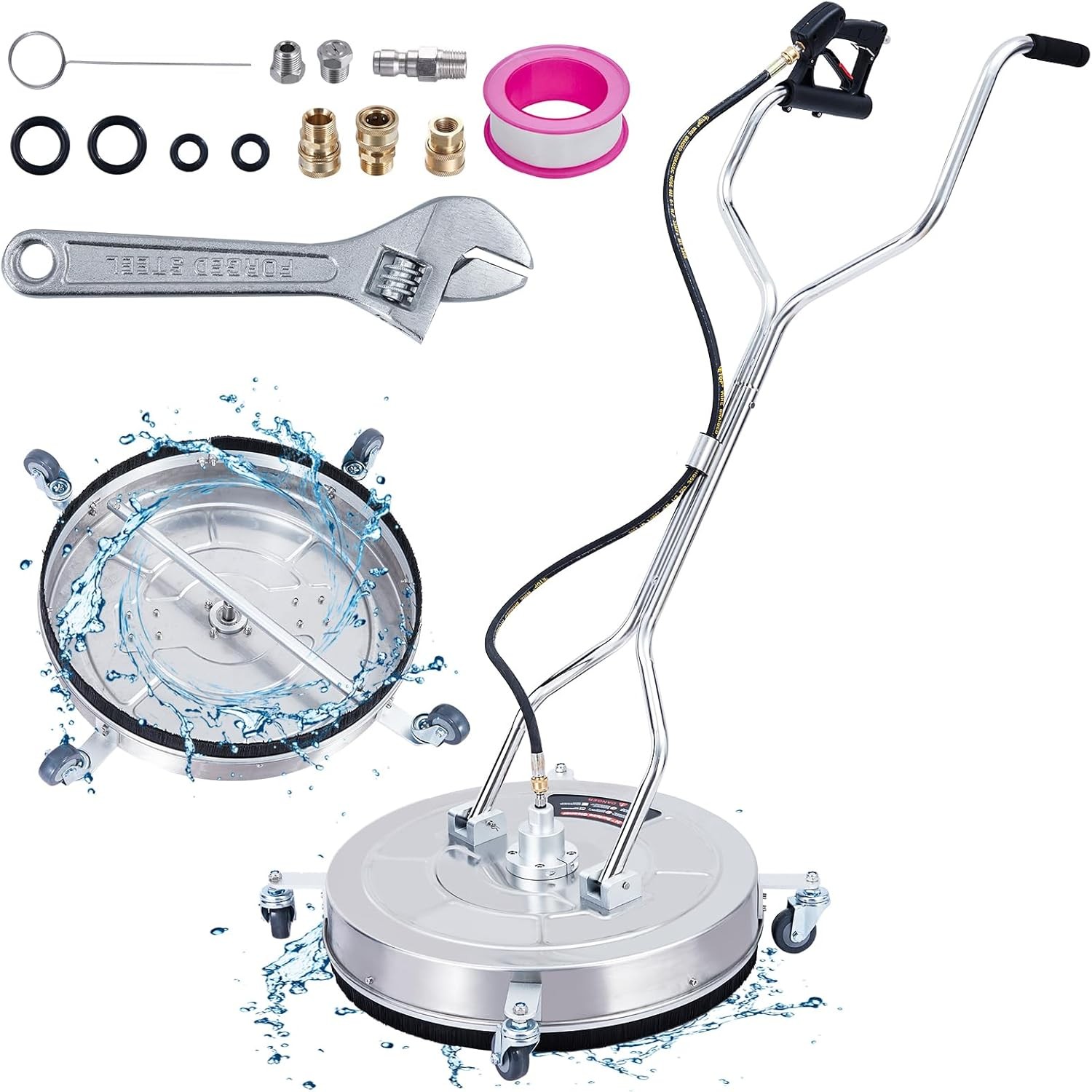 24″ Pressure Washer Surface Cleaner with Wheels & Handle Stainless Steel 4000PSI