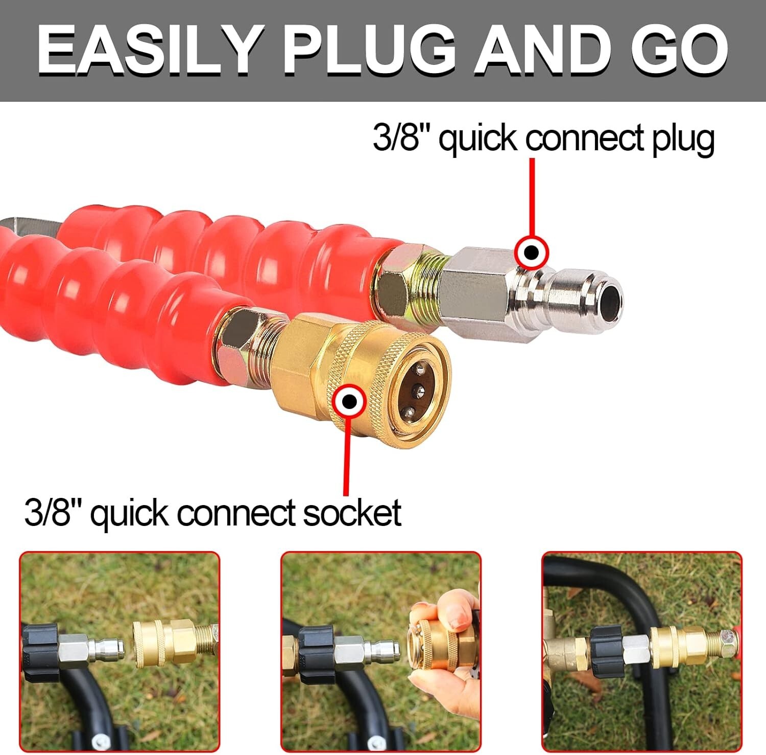 Heliwoo 4800 PSI 3/8″ Pressure Washer Hose 50FT Kink Resistant Wire Power Hose