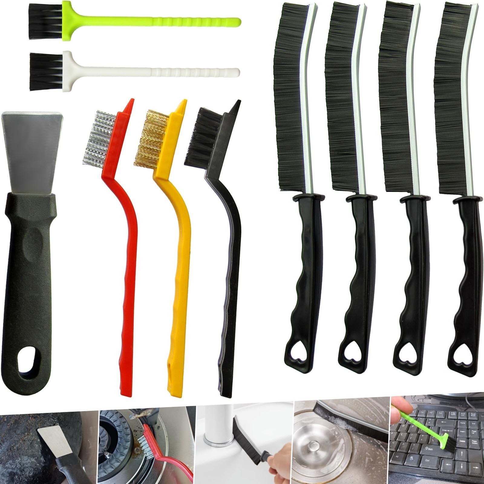 10Pcs Crevice Cleaning Tools, Gap Brush Set,Cleaning Brushes Black