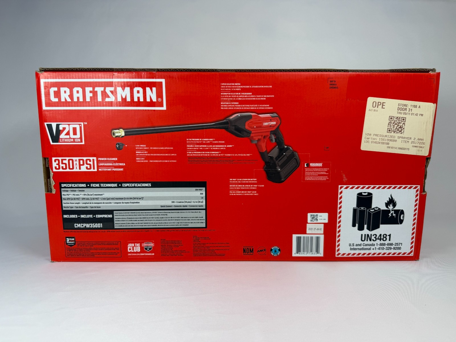 CRAFTSMAN V20 Cordless 350 MAX PSI Power Cleaner (BATTERY AND CHARGER INCLUDED)