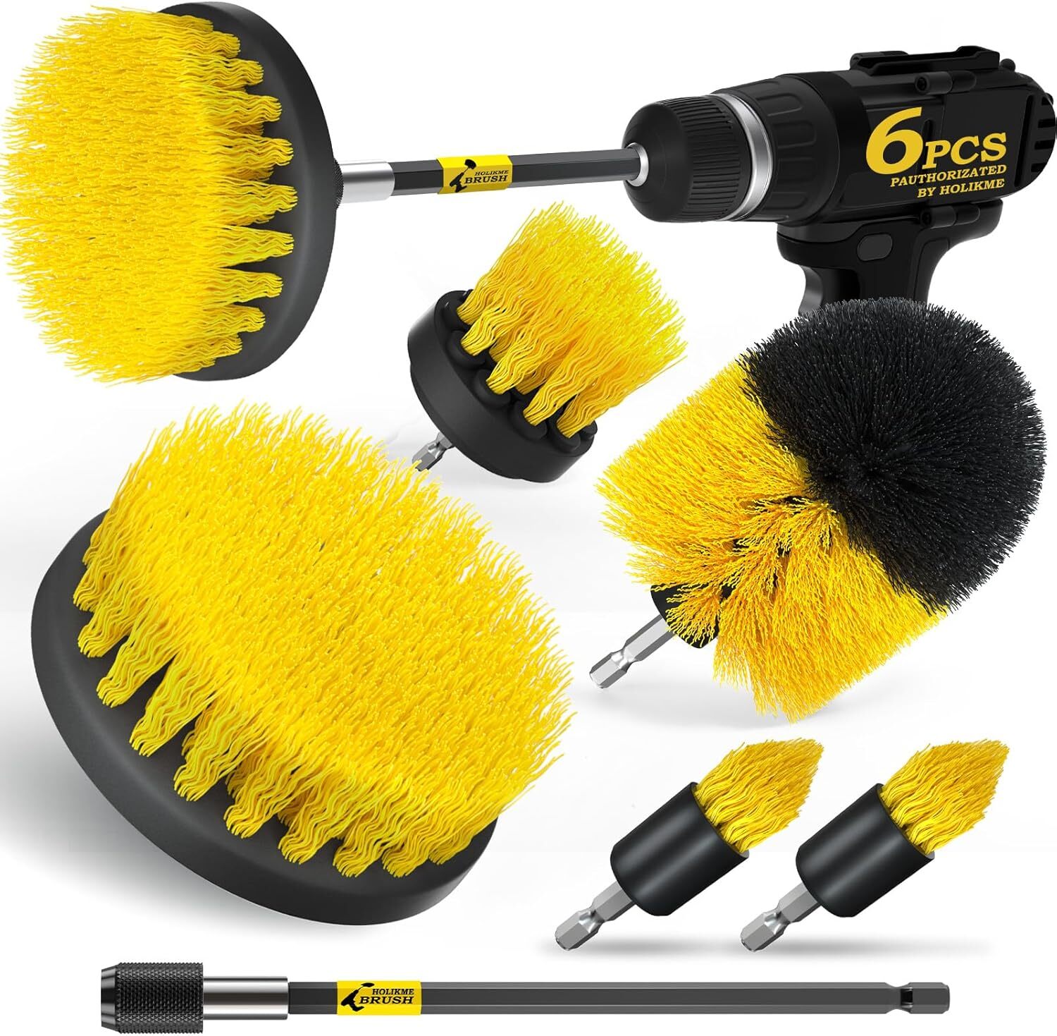 Holikme 6Pack Cleaning Brush Power Scrubber Extended Yellow