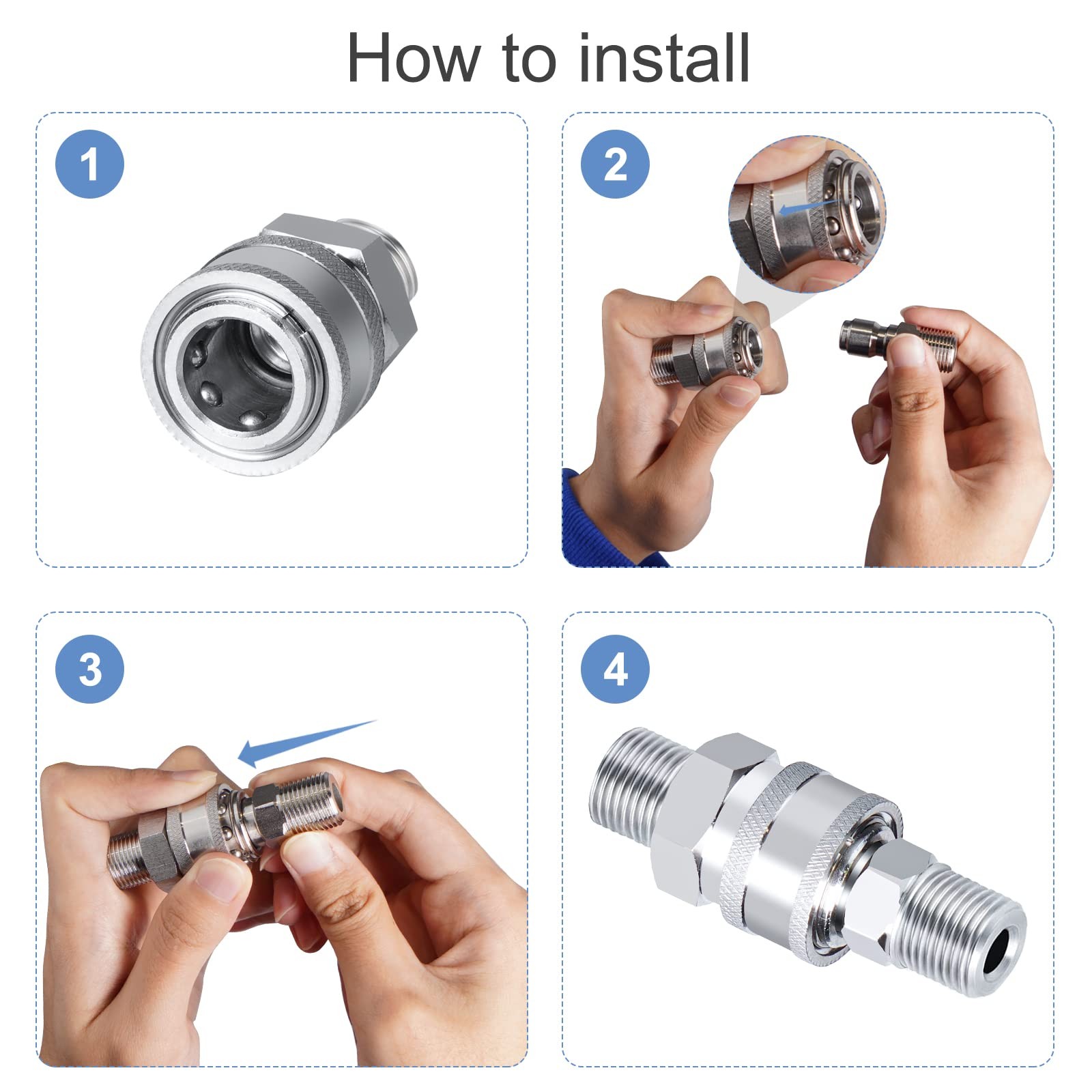 Stainless Steel Male Quick Connector Kit 2 Sets NPT 3/8 Inch Pressure Washer