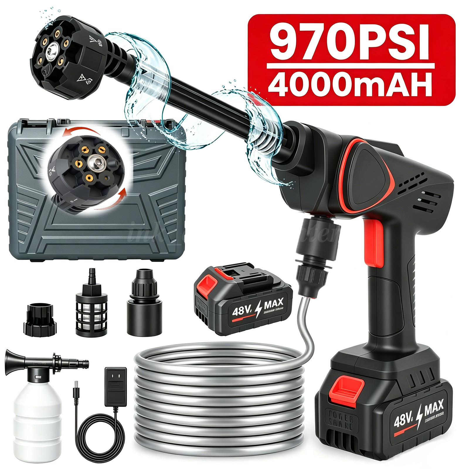 NEW Cordless Electric Pressure Washer Complete Accessory Kit Home Car Cleaner