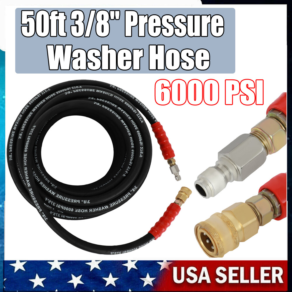3/8″ x 50ft Hot Water Pressure Washer Hose 6000psi 2-Braid R2 Black Brand New