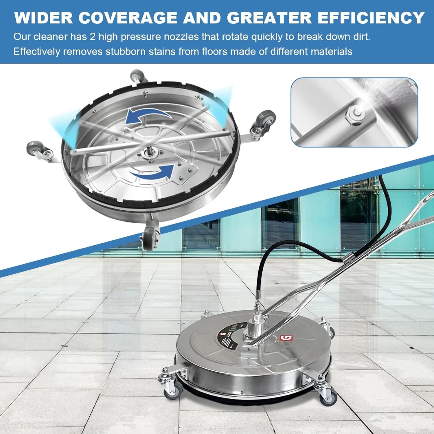 20″ Pressure Washer Surface Cleaner w/ Dual Handles & 4 Wheels for Driveways