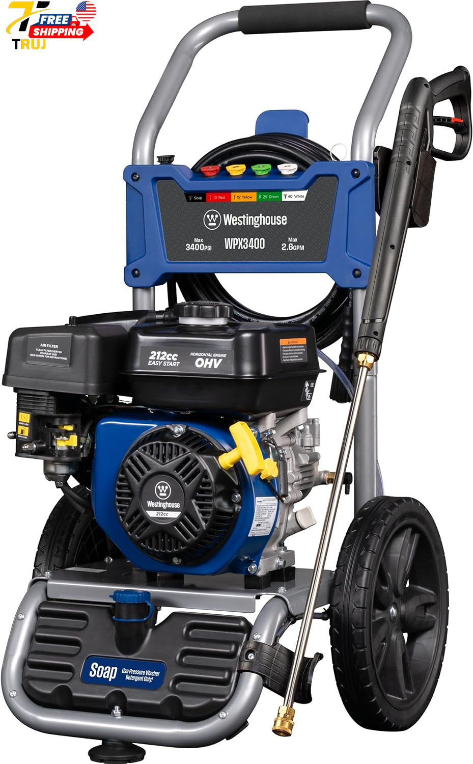 WPX3400 Gas Pressure Washer 3400 PSI and 2.6 Max GPM Onboard Soap Tank FREE SHIP