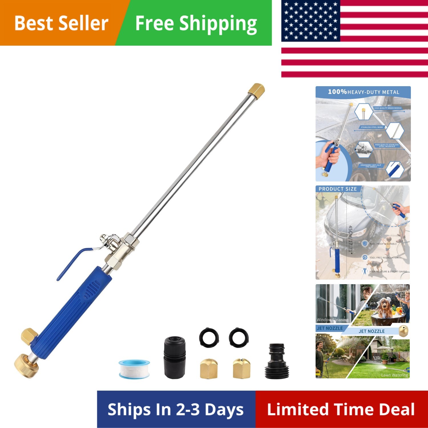 High Pressure Jet Hose Nozzle Attachment Wand，Power Washer Hydro Nozzle Attac…