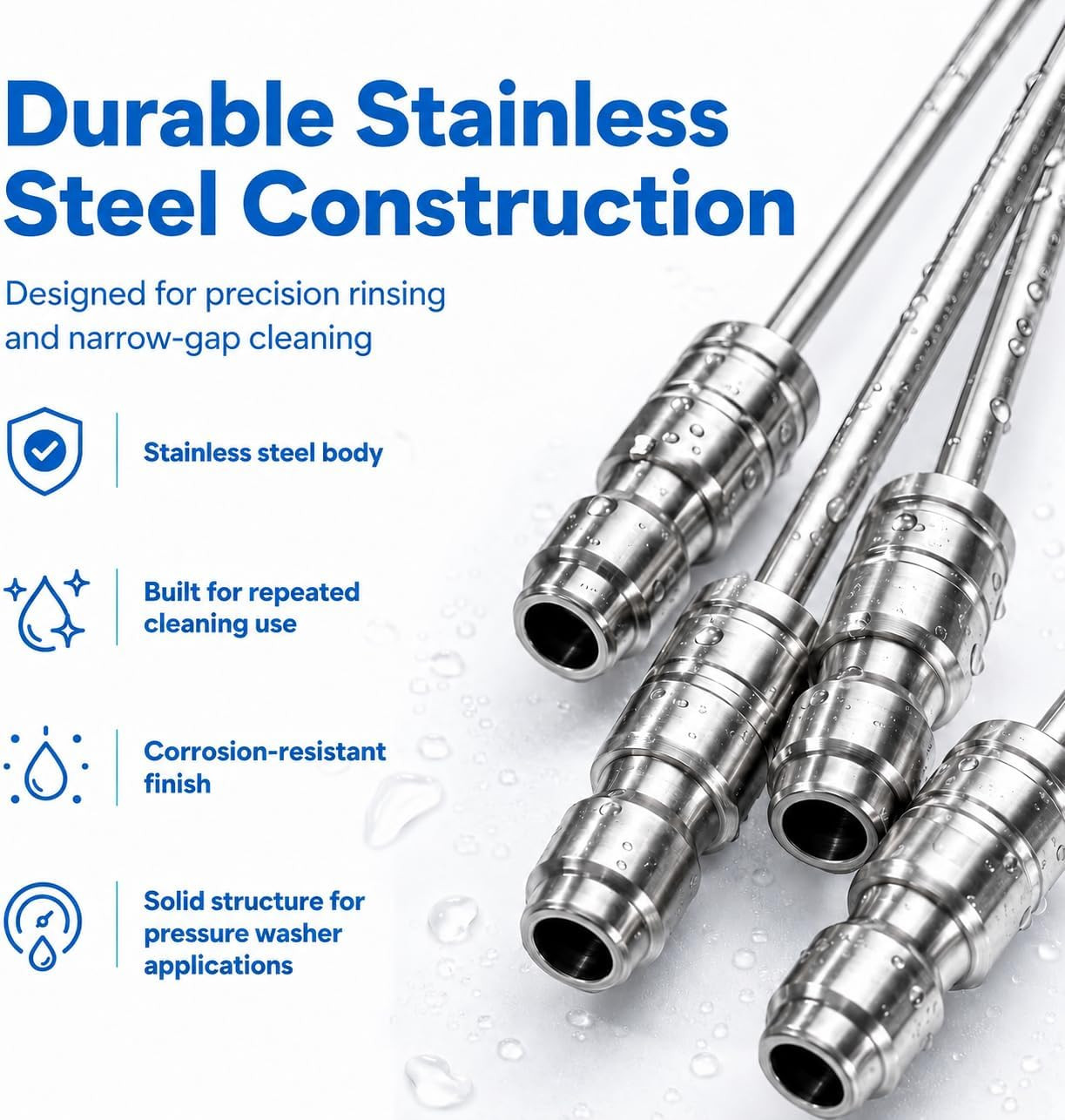 Pressure Washer Needle Nozzle Kit,4 Pack Stainless Steel Flush Wand Tips, 1/4 In