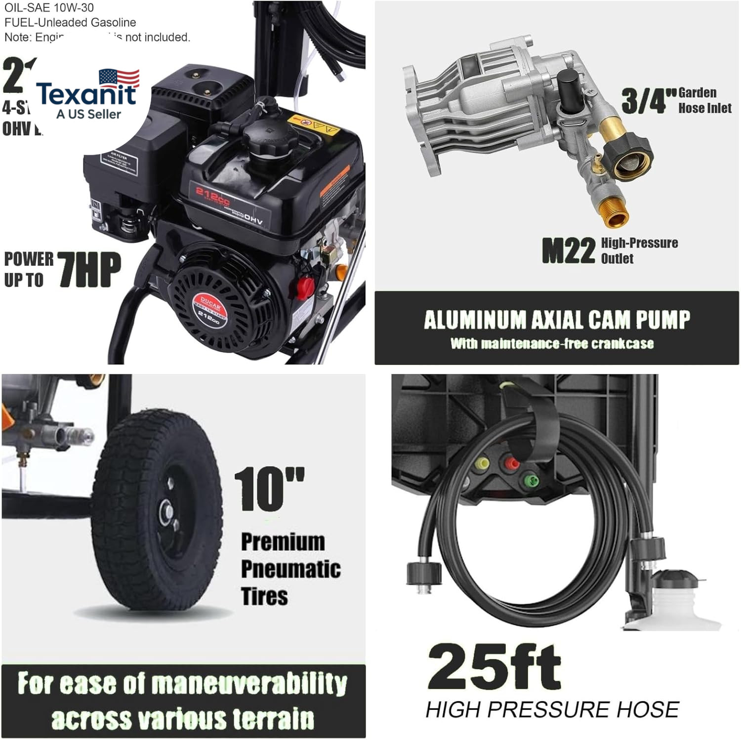 Commercial 4200PSI 4GPM 212CC Gas Pressure Washer, 7.0HP Heavy-Duty 4-Stroke 360