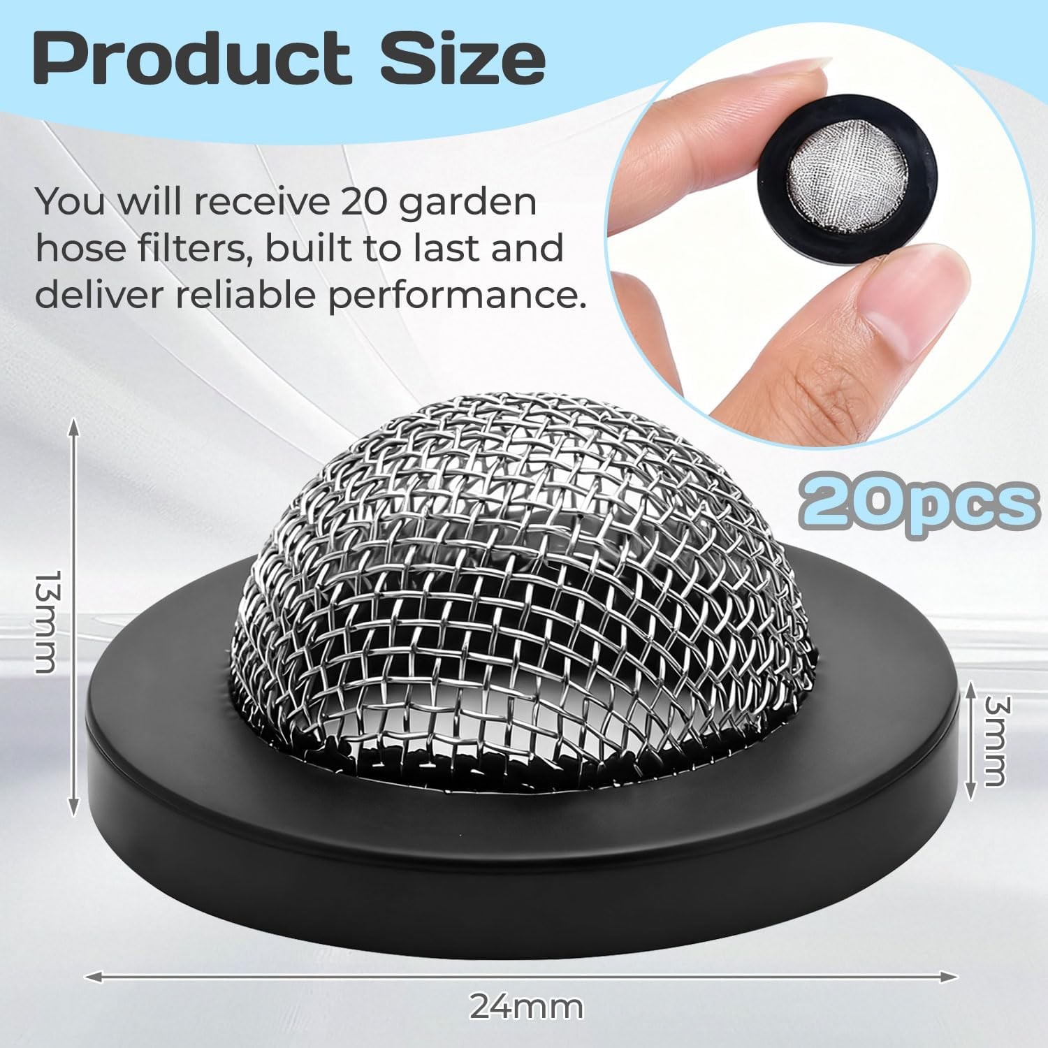 20 Pack Garden Hose Screen Filters Rubber Washer with Stainless Steel Mesh Fits