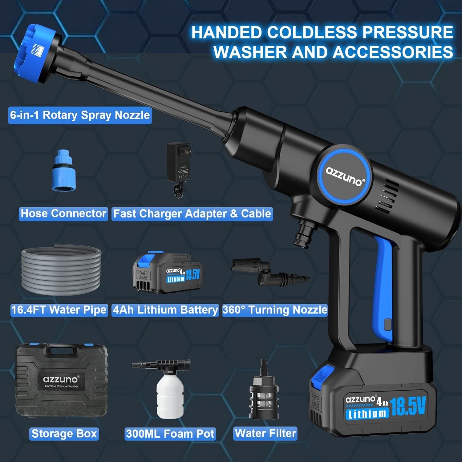 6 in 1 Cordless Power Washer Portable Pressure Washer Car Washer Gun 2 Batteries