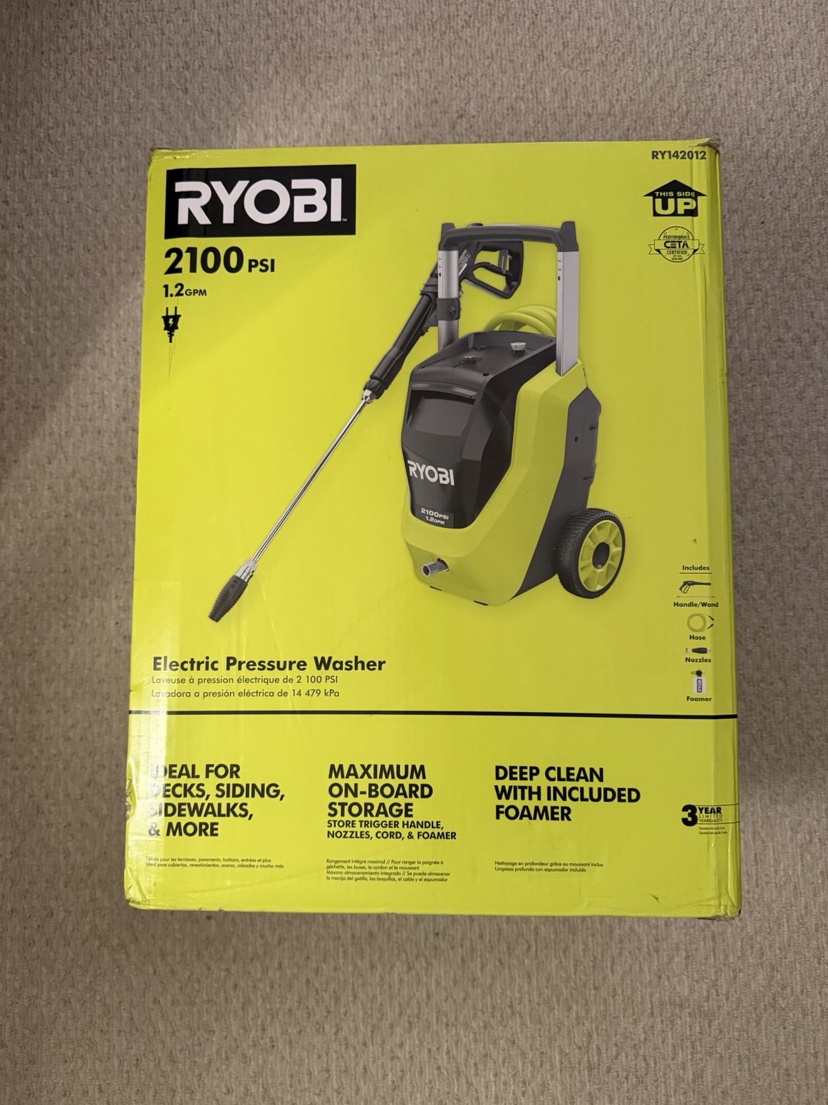 RYOBI RY142012 2100 PSI Corded Electric Pressure Washer w/ Gun, Hose, Nozzles